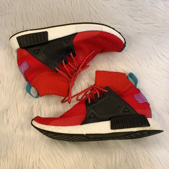 Adidas Men's NMD_XR1 Primeknit Sock Sneakers in Scarlet Red - Picture 11 of 15